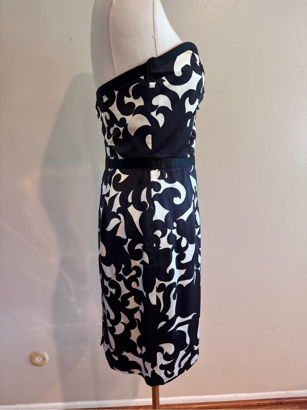 Milly of New York 100% Silk Strapless Black & Cream Dress Size 4 - Picture 5 of 15